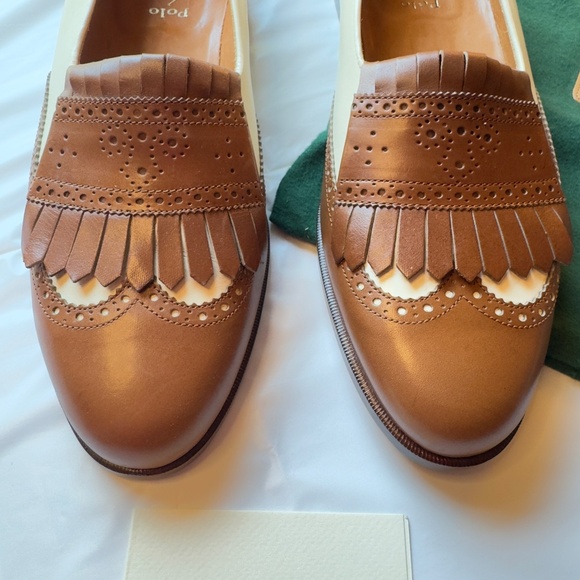 Men's Polo Ralph Lauren Brown and White Oxfords Loafers Size 11D Made in Italy - Picture 3 of 8